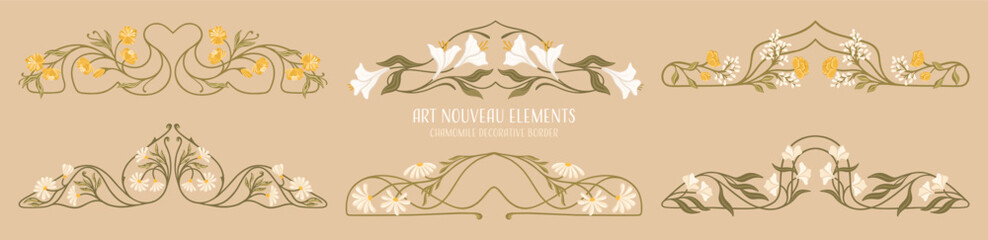 Art Nouveau floral borders. Decorative element. Vector.