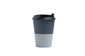 Black and gray coffee cup – PNG, front view, isolated on transparent background