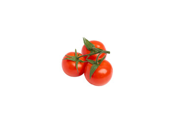 Three red tomatoes on vine – PNG, front view, isolated on transparent background