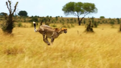 A cheetah running in the savanna - Powered by Adobe