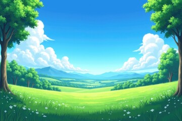 Pixel Art Landscape Sunny Meadow  Rolling Hills