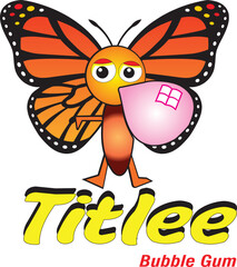 Cute Bubble Gum Butterfly Mascot Cartoon Character