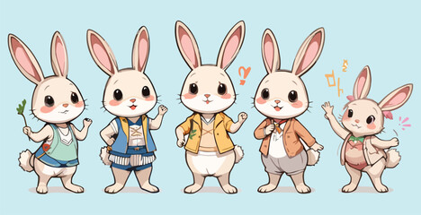 Cute Playfull Bunny Illustration Vector Bundle