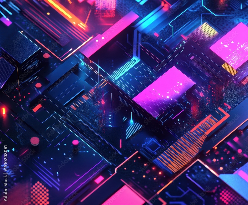 Aufkleber digital circuitry: a vibrant and intricate depiction of a digital circuit board, showcasing a futuri