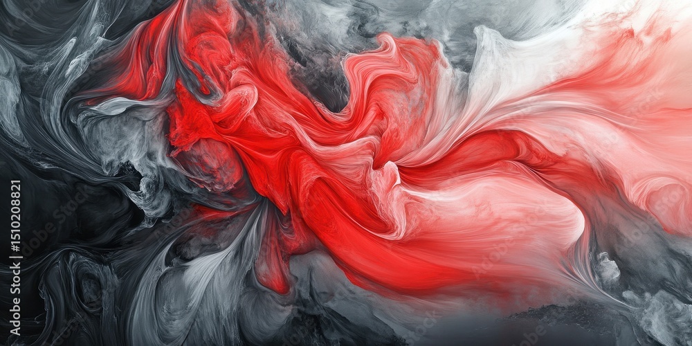 Poster fiery fluidity: a mesmerizing display of crimson and charcoal hues blends seamlessly, creating a dra
