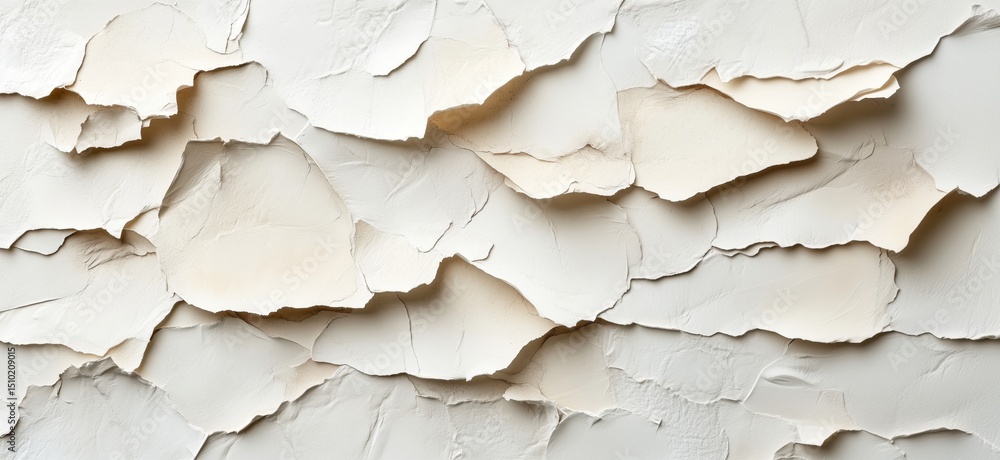 Poster textured white wall with peeling paint creating abstract patterns and layers
