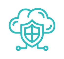 Obraz premium Cloud security concept with shield and network elements illustrated in blue. Digital insurance icon cyber security symbols concept.