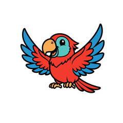 Fototapeta premium Cheerful Cartoon Parrot with Red and Blue Wings