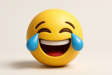Laughing Emoji with Tears of Joy on Neutral Background Expressing Humor and Amusement