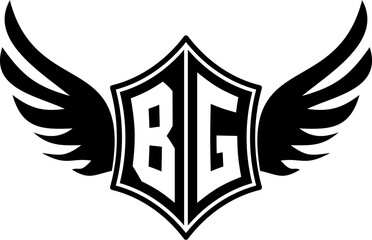 BG logo emblem with winged and shield template