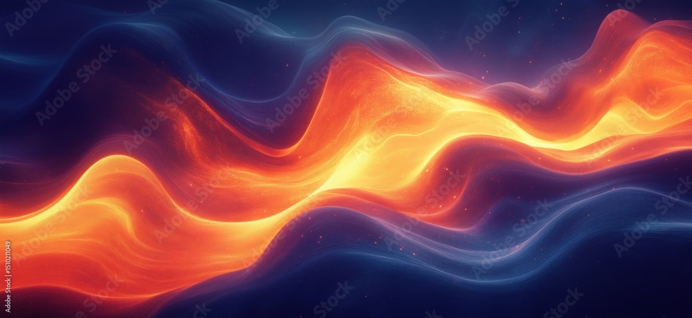Poster abstract flowing waves of orange and blue light creating a mesmerizing visual effect