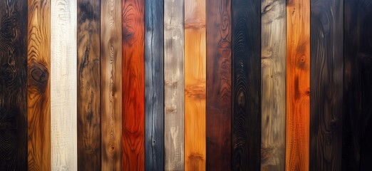 Colorful wooden planks showcasing various textures and finishes for design inspiration