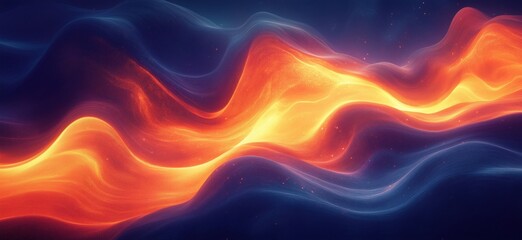 Abstract flowing waves of orange and blue light creating a mesmerizing visual effect