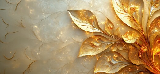 Elegant golden floral design with intricate details and shimmering textures