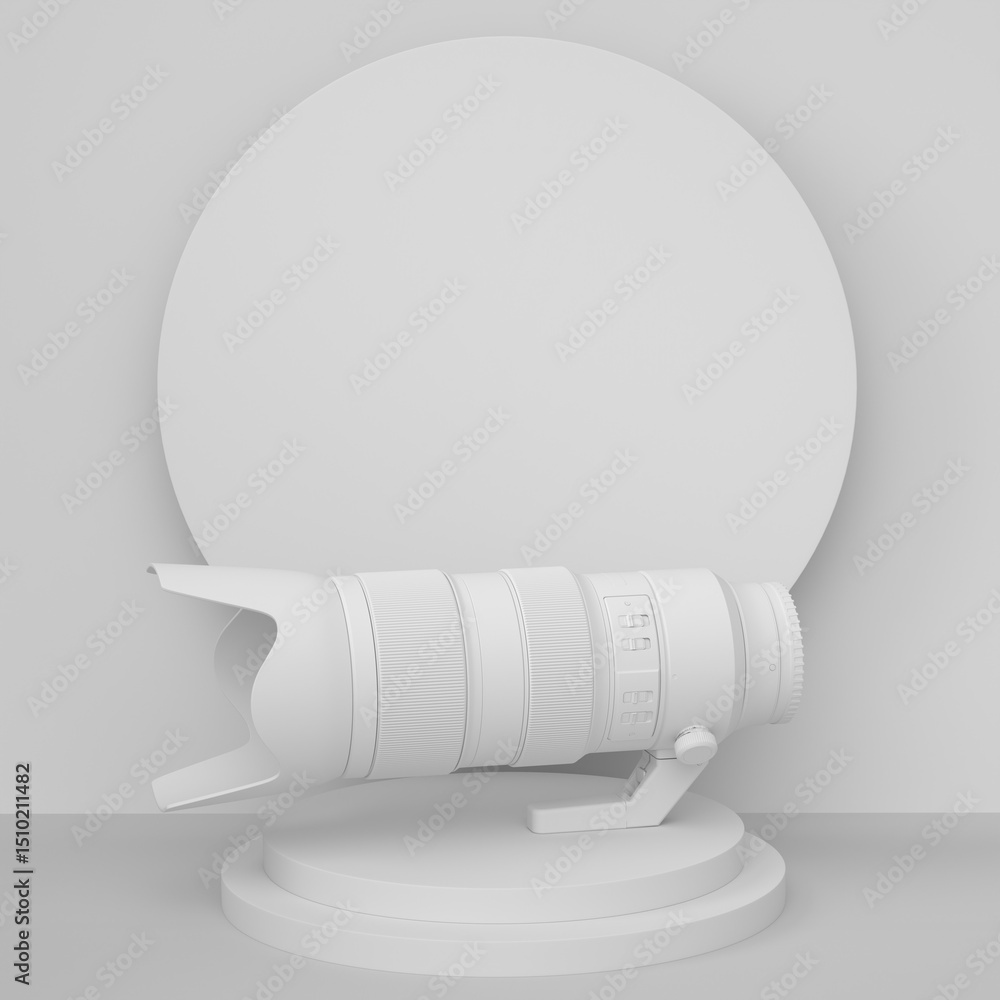 Poster abstract scene or podium with nonexistent dslr camera and lens on monochrome