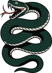 Fototapeta premium Coiled Green Snake with Open Mouth