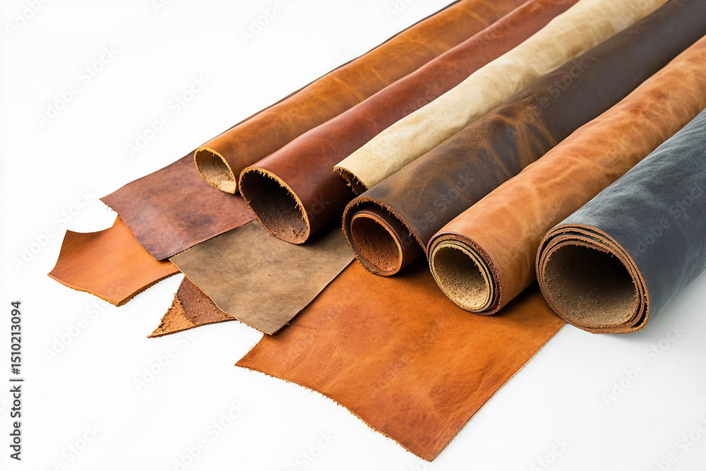 Poster high-quality rolled and flat leather sheets on display generative ai