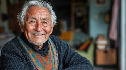 Smiling elderly man at home in living room