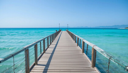 Obraz premium Serene Wooden Pier Extending into Turquoise Ocean Waters