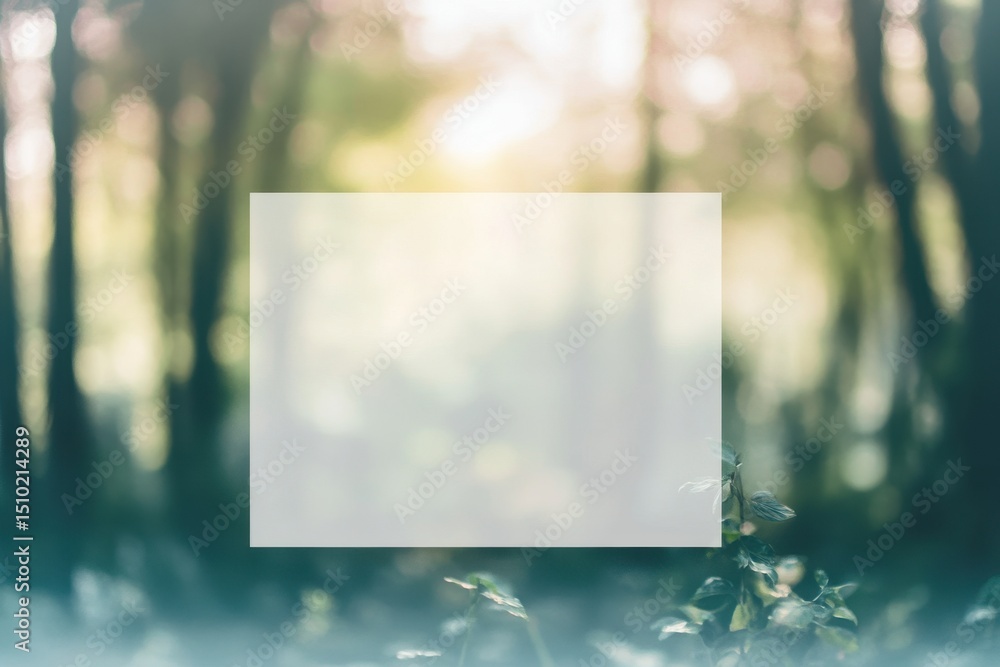 Poster forest bokeh background: a tranquil forest scene with blurred trees and soft bokeh effect, creating 
