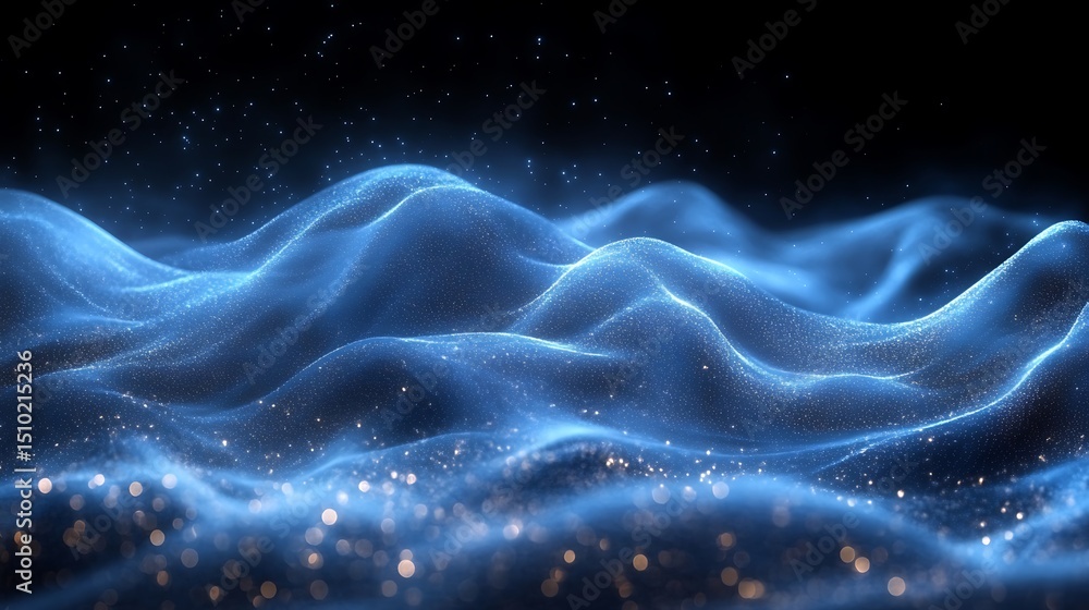 Poster abstract blue sparkling particle wave illustration suitable for digital design and high resolution i