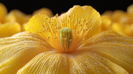 Close-Up of Vibrant Yellow Flower with Dewdrops on Petals