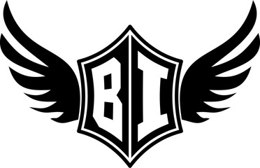 BI logo emblem with winged and shield template