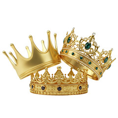 Two gold crowns with emerald stones - Transparent Background