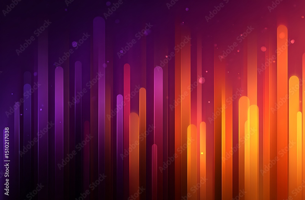 Poster abstract gradient background with purple and orange tones, featuring vertical lines of different thi