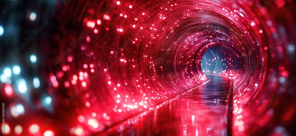 Poster futuristic glowing tunnel with vibrant red and blue lights creating a mesmerizing effect