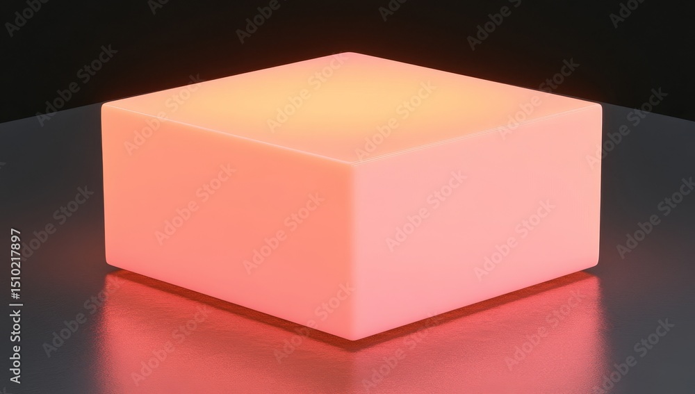 Poster a cubic box is represented abstractly with a neon glow, as an illuminated object in a dark room with