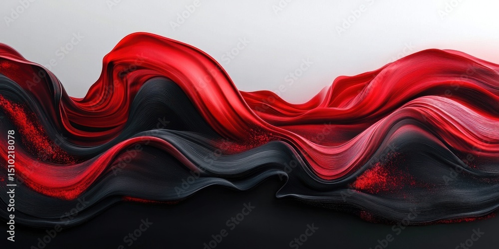 Poster vibrant flowing fabric: captivating red and black fabric flows seamlessly, forming dynamic waves. th