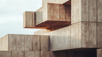 Modern Architectural Geometry: A compelling perspective of geometric architectural forms, creating a striking composition of texture, shadow, and depth.