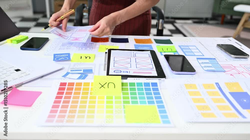 Poster ux graphic designer planning application process development prototype wireframe for web smart phone
