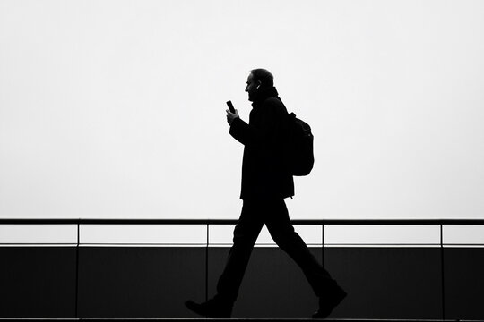 Man walking while talking on the phone silhouette - Powered by Adobe