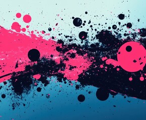 Pink and Black Ink Splatter: An abstract artwork featuring dynamic splashes of vibrant pink and deep black ink against a cool blue backdrop.