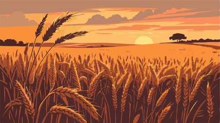 Sunset over Golden Wheat Field, Rural Landscape © Mohamed