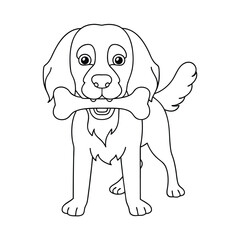 Fototapeta premium Adorable cartoon dog holding a bone line art illustration
