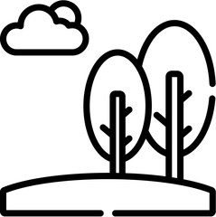 Mountains, Flowers, Trees, Landscape Waterfall, Lake, Forest, Windmill, Sunrise, Beach and Bridge line icon. Vector illustration. Editable stroke. stock illustration