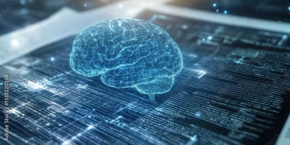 Aufkleber digital brain: a luminous representation of a human brain, overlaid on a digital circuit board. this