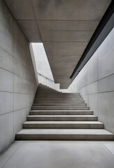 Fototapeta premium Modern concrete building with geometric design and large staircases. Ideal for themes related to architecture, urban development