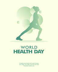 Flat illustration of a woman doing lunges for World Health Day. Great for posters, health campaigns, and fitness-themed visuals.