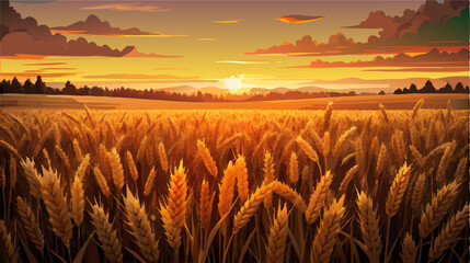 Golden Wheat Field Sunset Landscape - Rural Scenery © Mohamed