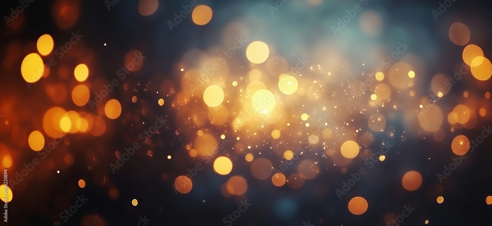 Poster bokeh lights background with golden and orange hues creating a dreamy atmosphere