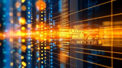 Abstract digital display with glowing lines and bokeh - Powered by Adobe