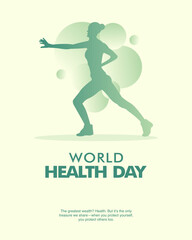 Flat design of woman doing yoga for World Health Day. Minimalist and healthy lifestyle concept for posters, flyers, and web use.