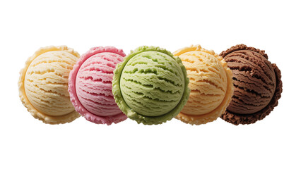 Fototapeta premium Delicious Scoops of Ice Cream in Assorted Flavors including Vanilla, Strawberry, Matcha, and Chocolate