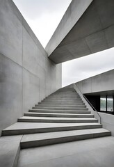 Obraz premium Modern concrete building with geometric design and large staircases. Ideal for themes related to architecture, urban development