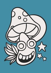 Mushroom doodle trippy psychedelic illustration