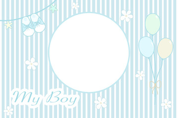 Vector - Cute border or frame on newborn concept. Boy or son. Copy space. Photo book, cover, album, greeting card.